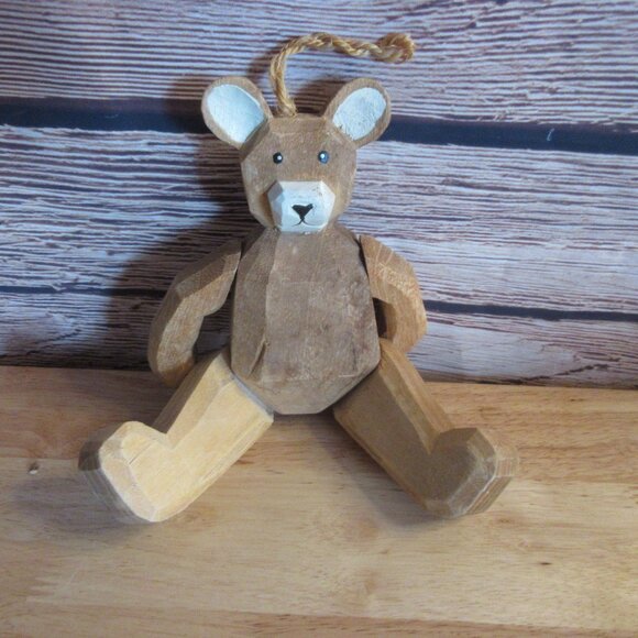 Handcrafted 9" Wooden Jointed Teddy Bear - Vintage - Picture 3 of 8